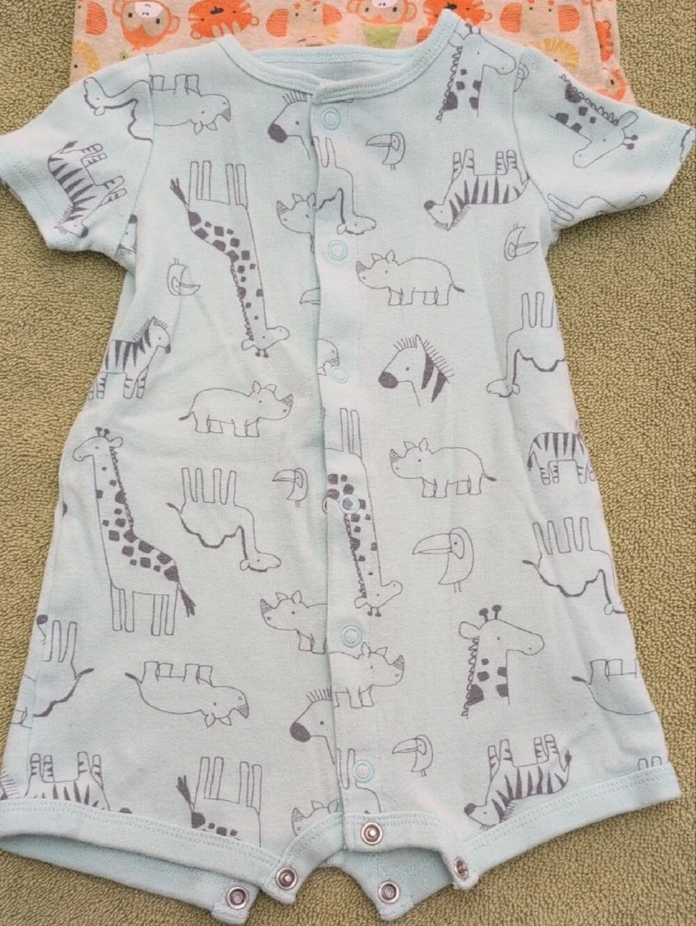 Soft Blue Safari Short-Sleeve Baby Romper